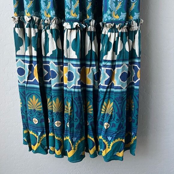 La DoubleJ Dress Pimento Blue Printed V-Neck Short Sleeve Maxi Dress Size XS - Picture 6 of 13
